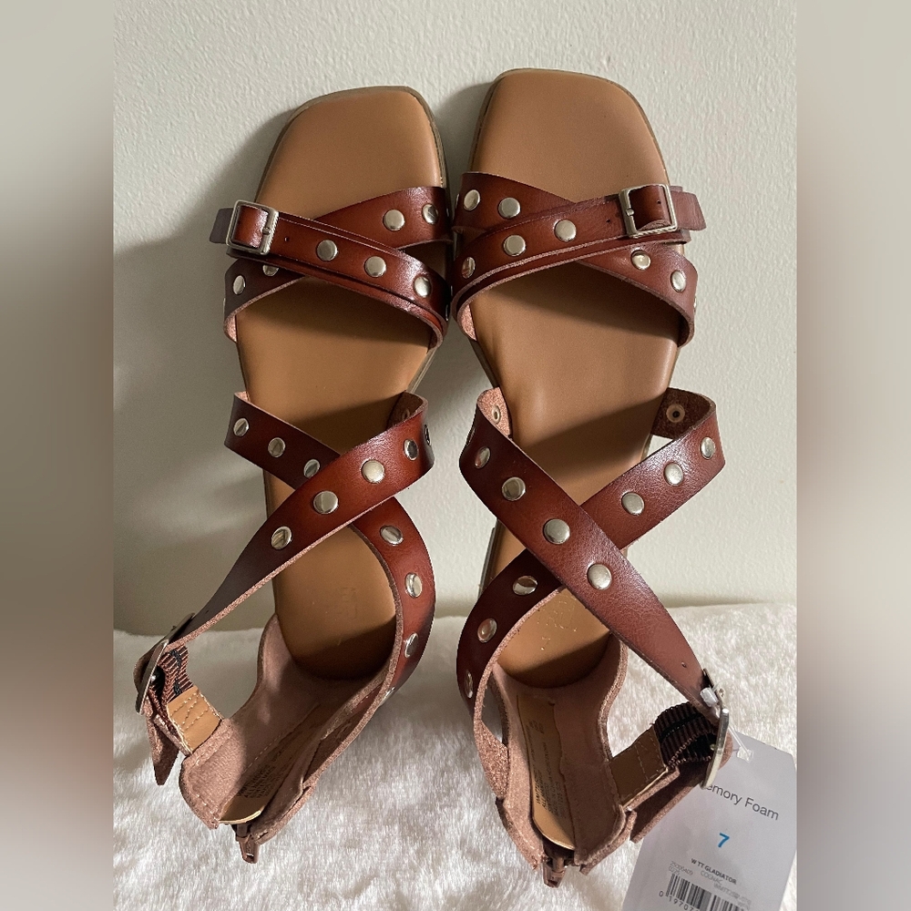 Time and Tru Tan Sandals with Silver Accents